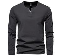 Base per maglietta con scollo a V a maniche lunghe comoda casual alla moda da uomo per Lavoro Giacca Damascata Rosso (Grey, XL)