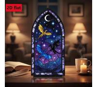 Base piatta in legno 2D - Portacandele a forma di drago per libreria | Decorazione in cera di tè dai colori onirici, regalo unico per libreria per amanti dei libri, pezzo da collezione in acrilico, il
