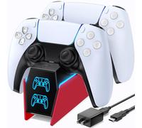 Base Ricarica PS5, 2.5H Rapida Caricatore Controller PS5 con EU-Adattatore e Indicatore LED, Caricatore Joystick PS5 per Playstation 5 Controller, Accessori PS5, Rosso