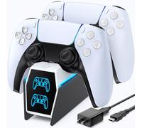 Base Ricarica PS5, 2.5H Rapida Caricatore Controller PS5 con EU-Adattatore e Indicatore LED, Caricatore Joystick PS5 per Playstation 5 Controller, Accessori PS5, Bianco & Nero