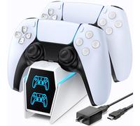 Base Ricarica PS5, 2.5H Rapida Caricatore Controller PS5 con EU-Adattatore e Indicatore LED, Caricatore Joystick PS5 per Playstation 5 Controller, Accessori PS5, Bianco