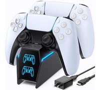 Base Ricarica PS5, 2.5H Rapida Caricatore Controller PS5 con EU-Adattatore e Indicatore LED, Caricatore Joystick PS5 per Playstation 5 Controller, Accessori PS5, Nero