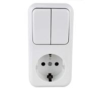 Base schuko con doppio interruttore di superficie, ideale per controllare l'alimentazione di più dispositivi a casa o in ufficio.