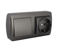 Base Schuko con interruttore, larghezza grafite, ideale per serie murale; perfetta per impianti elettrici e controllo circuiti.