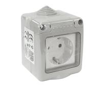 Base Schuko impermeabile IP55, 16 A 250 V, ideale per esterni e ambienti umidi, protegge i collegamenti elettrici e garantisce sicurezza.