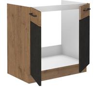 Base sottolavabo ROCK - Melaminico decoro rovere lancillotto e grigio matera - 1 anta - L80 x H82 cm