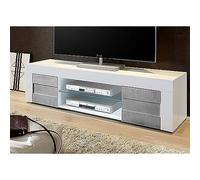 Base tv grande "Easy" 2 ante, Bianco Lucido e Beton
