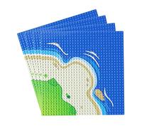 Base x 4 Blu e Verde, Curva Tema del Mare Classic Basi Pittaforma con Pittura su Spiaggia ed Erba, Ogni Misura 25 x 25 cm, Compatibile con Tutte Le Creazioni