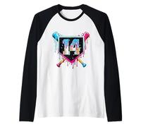 Baseball 14 Year Old Boy Ice Cream Drip 14 ° Compleanno Giocatore Maglia con Maniche Raglan