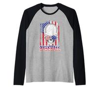 Baseball American Flag Skull Sunglass Patriotic 4th July Maglia con Maniche Raglan