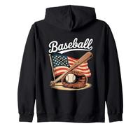 Baseball Bandiera Americana Con Guanto E Mazza Felpa con Cappuccio