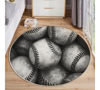 Baseball Bianco E Nero Tappeto Salotto E Camera Da Letto a Pelo Corto, Arte Retrò Effetto Invecchiato Tappeti Rotondi Lavabili, Tappeti Rotondi per Cucina E Camera Da Letto (180cm, Grigio Scuro )