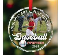 Baseball con ornamento in vetro foto 2025, Nome personalizzato e foto Ornamento giocatore di baseball, Regalo per i ragazzi che amano le palle da baseball, Carica foto Appassionato di sport ornamenti