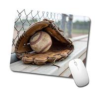 Baseball Glove with Baseball On Dugout Bench Tappetino per Mouse Morbido Mousepad Piccolo Mouse Pad for Laptop Computer Gaming 25X30Cm