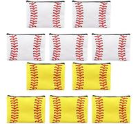 Baseball Makeup Bag 10pcs Canvas Cosmetic Zipper Pouch Baseball Pattern Storage Bag Baseball Toiletry Bag for Women Girls Durable design