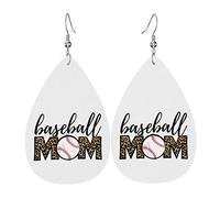 Baseball Mom Leopard Softball Mom Festa della mamma Orecchini in pelle per le donne Orecchini pendenti con pendente a goccia con gancio Regali per ragazza adulta