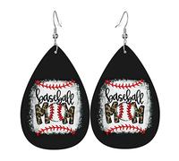 Baseball Mom Leopard Softball Mom Festa della mamma Orecchini in pelle per le donne Orecchini pendenti con pendente a goccia con gancio Regali per ragazza adulta