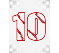 Baseball Number 10 Notebook - White Cover with Red Baseball Style Design, 8.5 x 11 College Ruled, 100 Pages for Student Athletes, Coaches, Teens and Kids