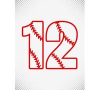 Baseball Number 12 Notebook - White Cover with Red Baseball Style Design, 8.5 x 11 College Ruled, 100 Pages for Student Athletes, Coaches, Teens and Kids