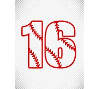 Baseball Number 16 Notebook - White Cover with Red Baseball Style Design, 8.5 x 11 College Ruled, 100 Pages for Student Athletes, Coaches, Teens and Kids