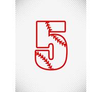 Baseball Number 5 Notebook - White Cover with Red Baseball Style Design, 8.5 x 11 College Ruled, 100 Pages for Student Athletes, Coaches, Teens and Kids