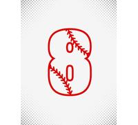 Baseball Number 8 Notebook - White Cover with Red Baseball Style Design, 8.5 x 11 College Ruled, 100 Pages for Student Athletes, Coaches, Teens and Kids