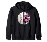 Baseball Saying She Gets It from Her Dad Funny Baseball Dad Felpa con Cappuccio