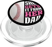 Baseball Saying She Gets It From Her Dad Funny Baseball Dad PopSockets PopGrip per MagSafe