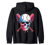 Baseball Skull With Crossed Bats Dripping Felpa con Cappuccio