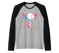 Baseball Skull With Crossed Bats Dripping Maglia con Maniche Raglan