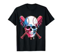 Baseball Skull With Crossed Bats Dripping Maglietta