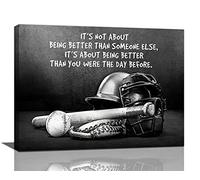 Baseball Sports Wall Art - Poster motivazionale in bianco e nero, stampa su tela da baseball, stile retrò, decorazione da parete per ragazzi e uomini, con cornice per camera da letto, 40,6 x 30,5 cm