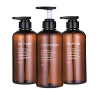 BasedFloor Set di 3 flaconi dispenser per shampoo e balsamo, 500 ml, in plastica, vuoti, ricaricabili, per lozioni, bagno, doccia, bagnoschiuma (ambra)