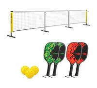 Baseline Kids Pickleball - Set di 4 giocatori, pipistrelli in legno FSC con rete e palline, gioco per famiglie all'aperto e al chiuso, per bambini e adulti