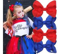 BASEMMAHER 4 fermagli per capelli con nastro rosso e blu, per ragazze, per il giorno dell'indipendenza, forcine per capelli da clown, fermagli per capelli a coccodrillo, accessori per bambini per