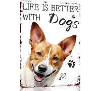 Basenji Life Is Better With Dogs divertente targa in metallo retrò decorazione da parete per casa, strada, cancello, bar, ristoranti, caffetterie, negozi, pub, regalo 30,5 x 40,6 cm