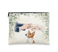Basenji - Trousse da viaggio per matrimonio con cane Basenji, borsa da viaggio romantica per donne e ragazze, piccola borsa portatile in tela con cerniera, borsa da toeletta per animali domestici