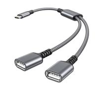 BASESAILOR Cavo Y Splitter USB C OTG 0.3M,Adattatore Prolunga 1 Tipo C Maschio a 2 Dual USB Femmina,Sdoppiatore Hub Doppia Multipresa Porta Thunderbolt 3 per MacBook Pro,iPad 10,Galaxy S25,iPhone 17