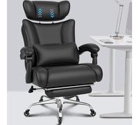 BASETBL Poltrona Ufficio Ergonomica, Sedia Ufficio Portata 200 kg, Schienale Reclinabile 90°-120°, Poggiatesta Regolabile, Ruote in Gomma, Sedia Presidenziale con Poggiapiedi, Nera