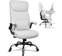 BASETBL Sedia Ufficio Ergonomica Alta per Persone Alte, Poltrona Ufficio Supporto Lombare, Braccioli Ribaltabili Altezza Regolabile, Inclinazione 90°-120° con Blocco, Ruote Silenziose in Gomma, Grigio