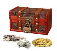 Basetousual Forziere Del Tesoro Bambini，Scatola Legno，forziere Pirati，cassettina In Legno， Scrigno Regalo Scrigno Dei Pirati Cassa Dei Soldi Scatola Di Immagazzinaggio Cassa Dell'organizzatore Del