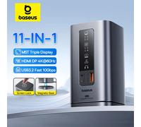 Baseus 11-IN-1 USB C HUB HDMI DP 4K@60Hz MST Triplo Display USB 3.2 Splitter con RJ45 Microfono da 3,5 mm Docking station magnetica PD100W