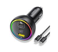 Baseus 152.5W Caricabatterie Auto 3 Porte, RGB Caricatore Auto USB C e Cavo da 100W, Accendisigari USB Rapido per MacBook Pro/Air, iPhone 16/15/14/13 Serie, Samsung S24/S23, iPad, AirPods, ecc