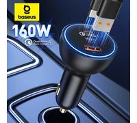 Baseus 160W caricabatteria da auto QC 5.0 ricarica rapida PPS PD3.0 USB tipo C carica del telefono per auto per iPhone 16 15 14 laptop tablet Samsung