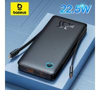 Baseus 22,5 W Power Bank 10000 mAh con due cavi integrati PD ricarica rapida per iPhone 16 15 Pro Max, caricare 4 dispositivi contemporaneamente