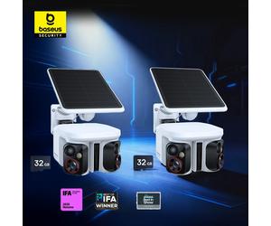 Baseus 2Pcs Telecamera di Sicurezza X1 Pro per Esterni, Doppia Fotocamera Wireless 3K, Pannello Solare, Riconoscimento Facciale, Telecamera AI Intelligente con Scheda SD da 32G