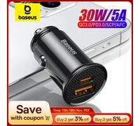 Baseus 30W caricabatteria da auto USB Quick Charge 4.0 3.0 FCP SCP USB PD per Xiaomi iPhone16 15 14 Pro Max caricabatteria da auto a ricarica rapida