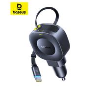 Baseus 45W Caricabatteria da auto Doppio caricatore per telefono da auto a ricarica rapida Cavo retrattile incorporato per tablet Samsung iPhone Xiaomi HUAWEI