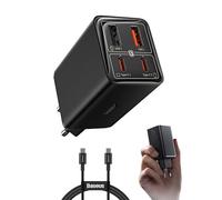 Baseus 65W Caricatore USB C GaN 6 Tech, Caricabatterie USB, Alimentatore Compatibile con MacBook Air/Pro, Surface, iPhone 15/14/13, iPad, Samsung Galaxy S23 Ultra/S23+/S22, Pixel, Nero