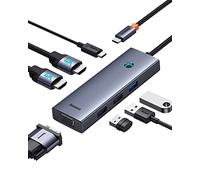 Baseus Adattatore USB C Dual 4K Docking Station Triple Display 7 in 1 con 2 HDMI, VGA, USB3.0, USB2.0, 100 W PD Dock per MacBook/Dell/HP/Surface/Lenovo/Steam Deck
